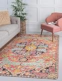 Lahome 5x7 Boho Living Room Rug Colorful Bedroom Rug, Large Bohemian Nursery Rug, Hot Pink Floral Non-Slip Machine Washable Soft Playroom Mat Indoor Floor Accent Carpet for Dining Table Mud Room