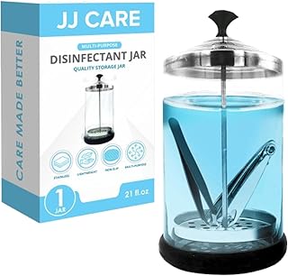 JJ CARE Disinfectant Jar (21 oz) - Barber Disinfectant Jar Glass, Sanitizer Container w/Stainless Steel Removable Strainer