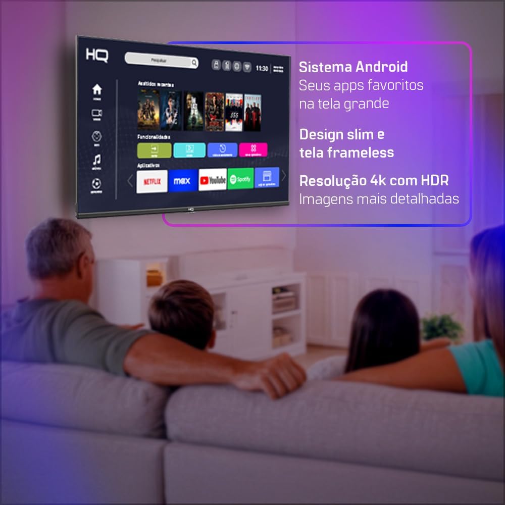 Smart TV HQ 65" 4K tela sem bordas design Slim HQS65NKHM