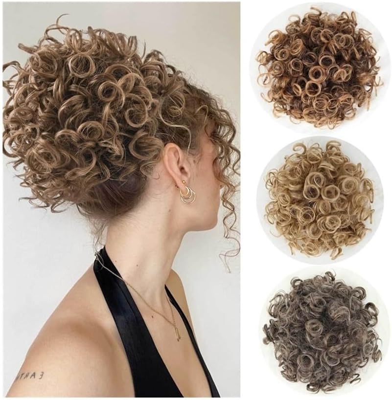 Women Bun Scrunchies Large Curly Hair Bun Elastic Drawstring Synthetic Messy Bun Hair Extension for Daily Party Use Bun Hair(18-22)