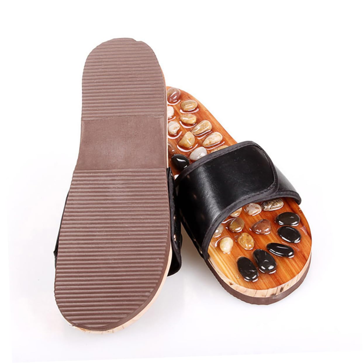 Rutschfeste Akupunktur Sandalen Fußpflege Schuhe mit Eva Material und Gewebe Unisex Fußmassage Slipper für Entspannung und Schmerzlinderung in Größe 41 Schwarz