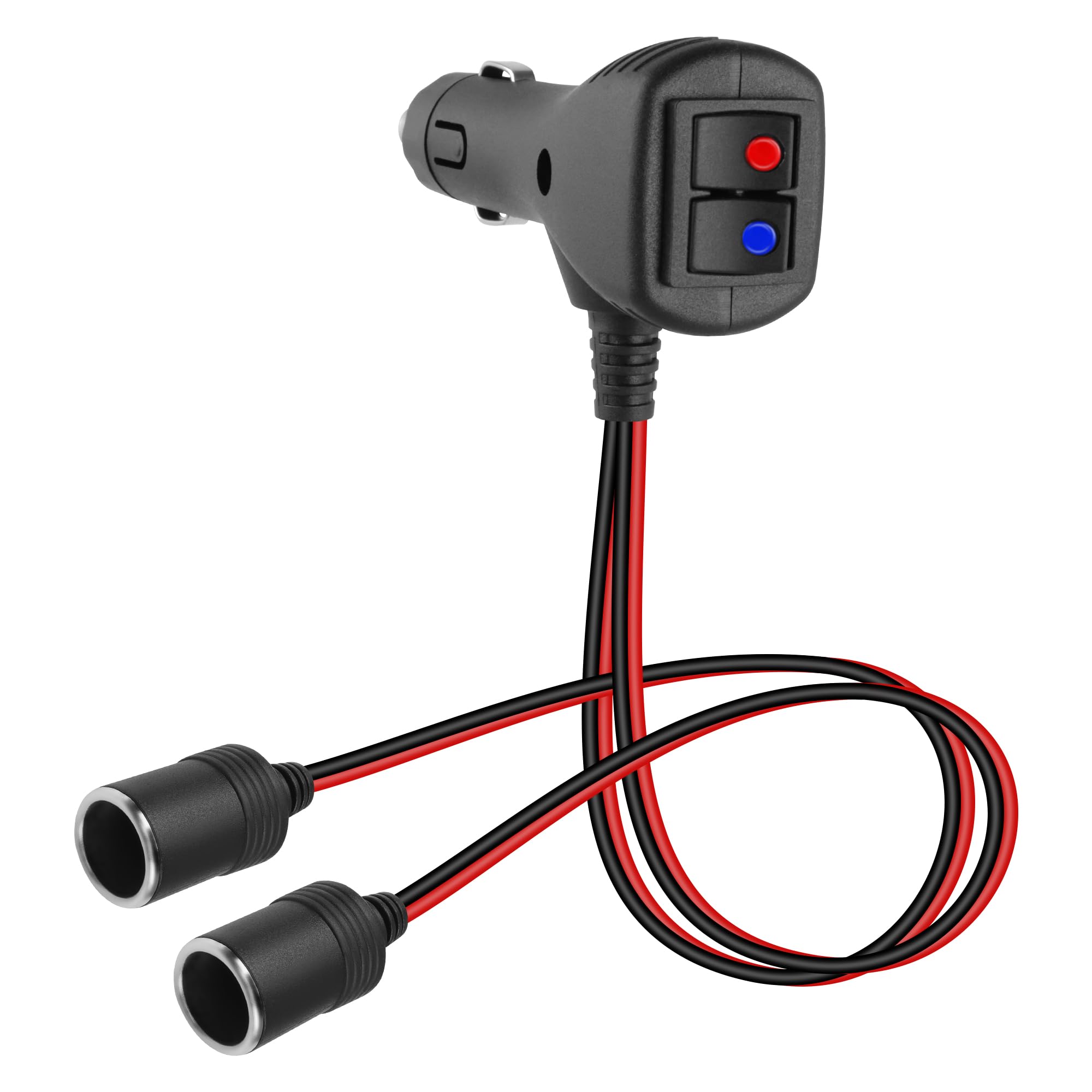 GELRHONR 12V Rozdzielacz zapalniczki z wyłącznikiem, 1 wtyczka na 2 gniazda zapalniczki samochodowej, splitter 15A, 30 cm, do GPS, kamery dash, lodówki samochodowej