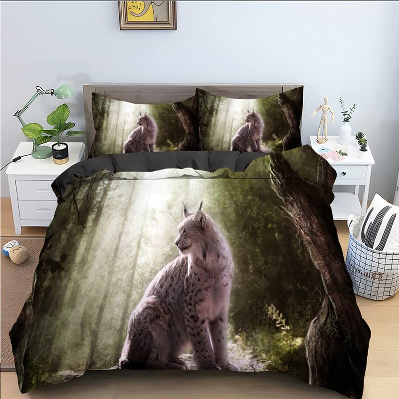 Housse de couette 240 x 260 loup vert avec parure de lit microfibre 110g/㎡ et deux taies d'oreiller