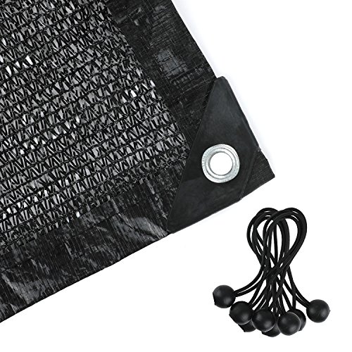 Shade Netting 70%-75% Sunblock Shade Cloth - Black Bulk UV Resistant Fabric Mesh Tarp for Greenhouse Plant Shade Net Taped Edge with Grommets Included 8pcs 6" BALL BUNGEE (6.5ft x 6.5 ft / 2*2 M)