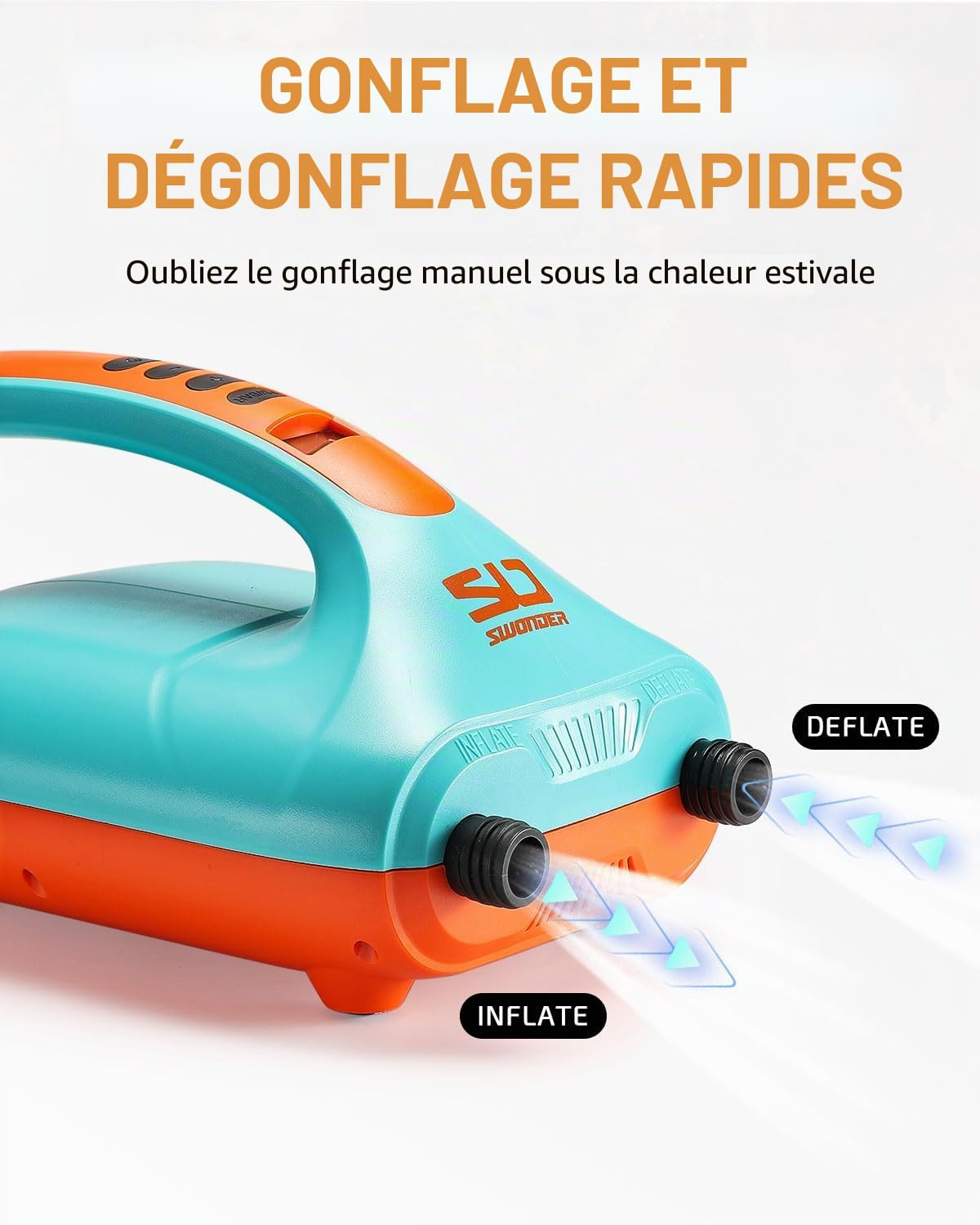Swonder Pompe Électrique Numérique Haute Pression 20 PSI pour Paddle Gonflable, Kayak, Tente – Gonfleur Sup à Double Étape Intelligente avec Arrêt Automatique – Disponible en Deux Couleurs
