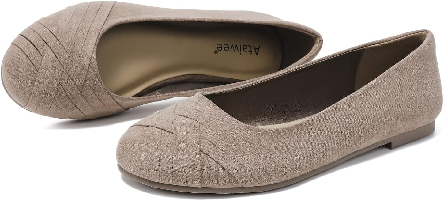  | Ataiwee Women's Wide Width Flat Shoes - Round Toe Cute Classic Suede Slip-on Ballet Flats. | Flats