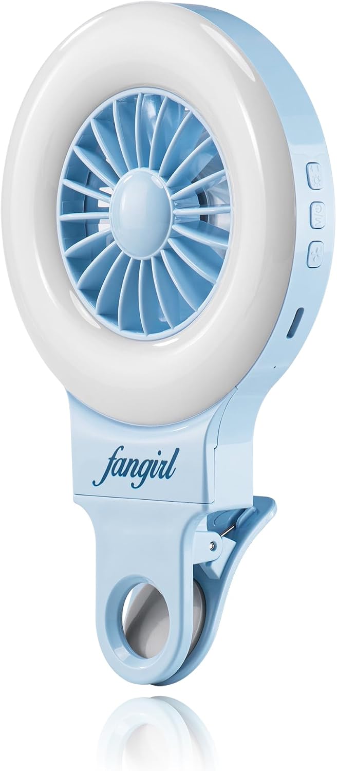 Fangirl by Remi: 2-in-1 Clip on Phone Fan and Selfie Ring Light (Blue)