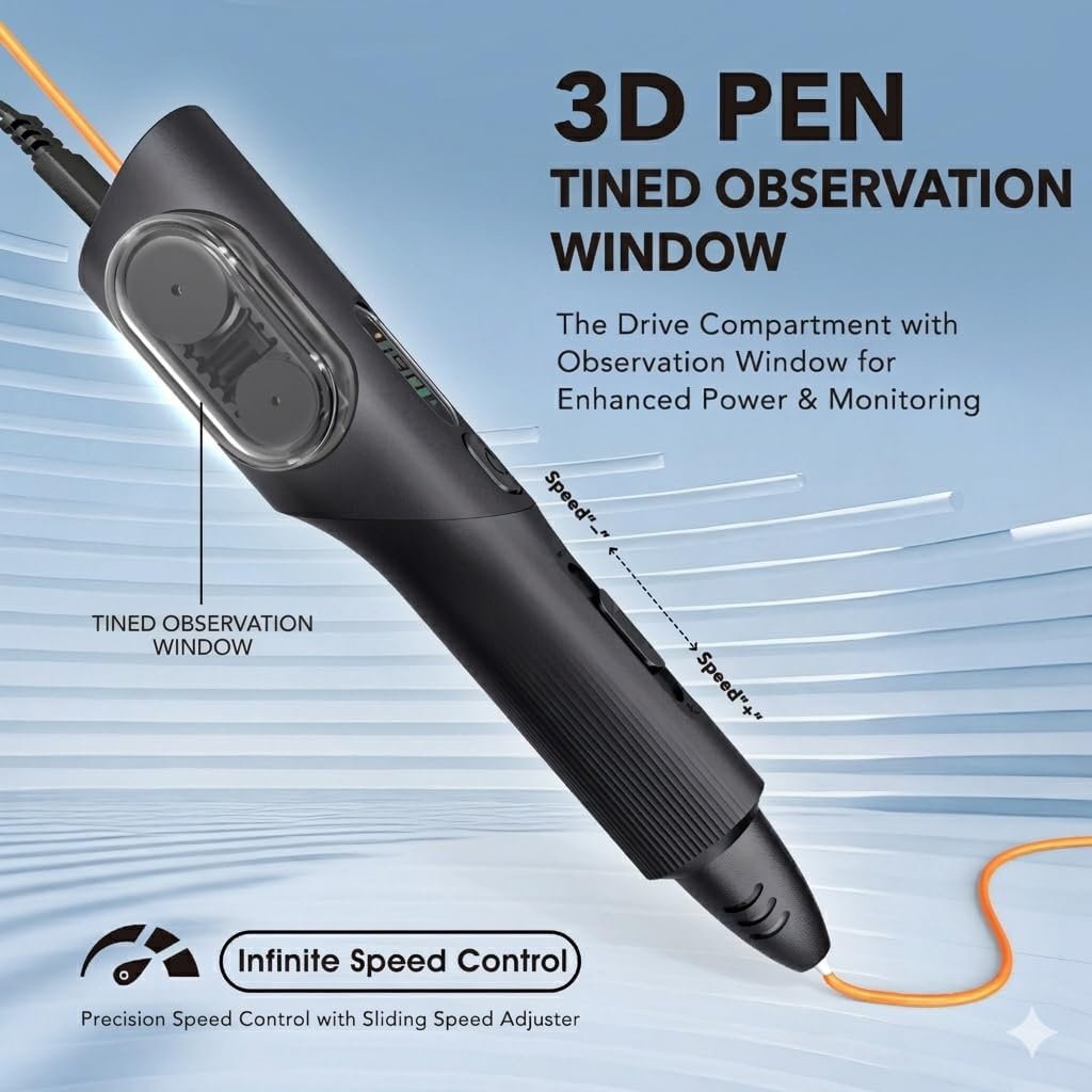 3D Printing Pen Kit, 3D Printer Pen with Adjustable Temperature,Stepless Speed, PLA/ABS Compatible 3D Drawing LCD Display, for Creative Art, DIY Projects,Black