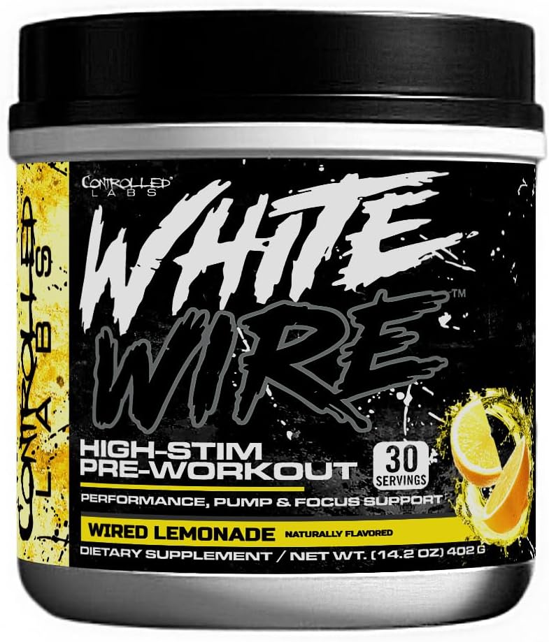CONTROLLED LABS White Wire, High-Stim Preworkout Powder with Creatine, L-Citrulline, and Caffeine, 30 Servings, Performance, Pump, & Focus Support, Lemonade