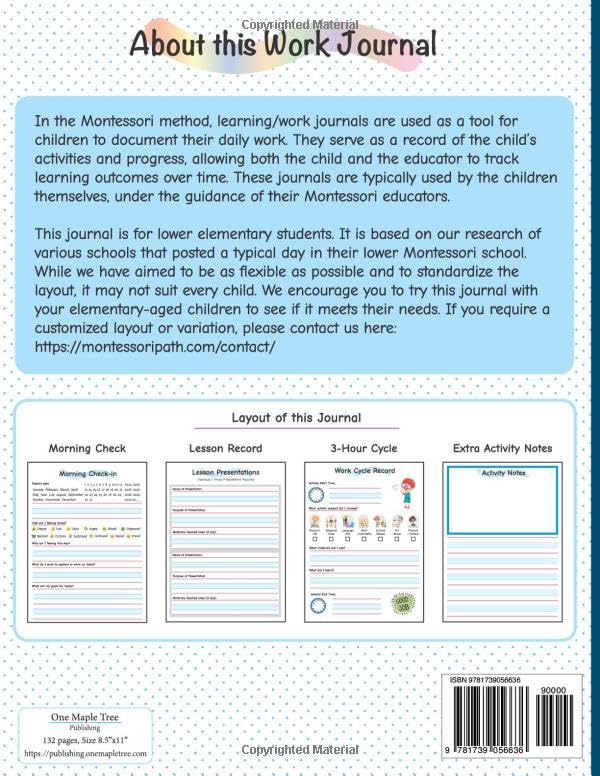 Montessori Learning and Work Journal for Lower Elementary Students: A Notebook for Daily Recording of My Goals, Lesson Presentations, and Work-Cycle Activities - Image 2