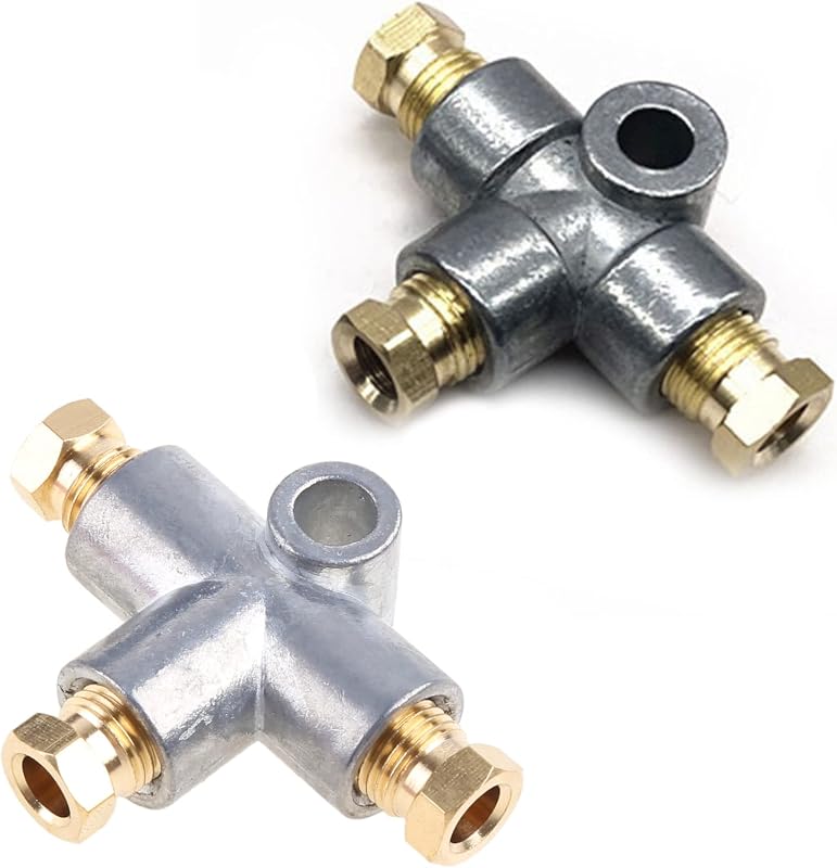 Conector T de freio 3 vias QIXIAMO em liga de zinco para tubo 3/16″ e porcas de 10 mm – 1 unidade