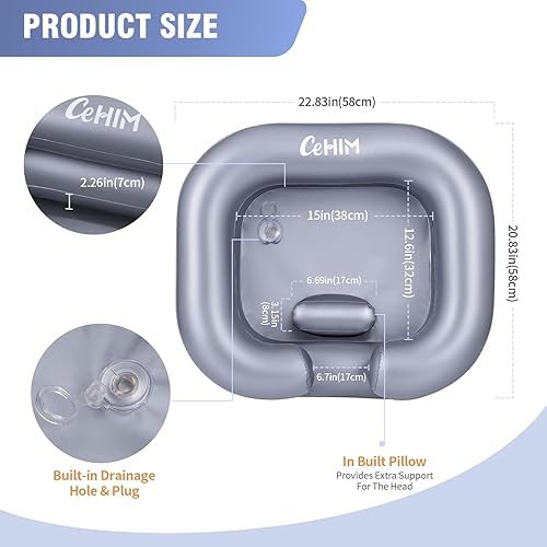 Miniatura 3 de Lavabo inflable para champú  Cuenco portátil para champú, lavabo de lavado de cabello para postrado en cama, discapacitados, lesionados, bañera de