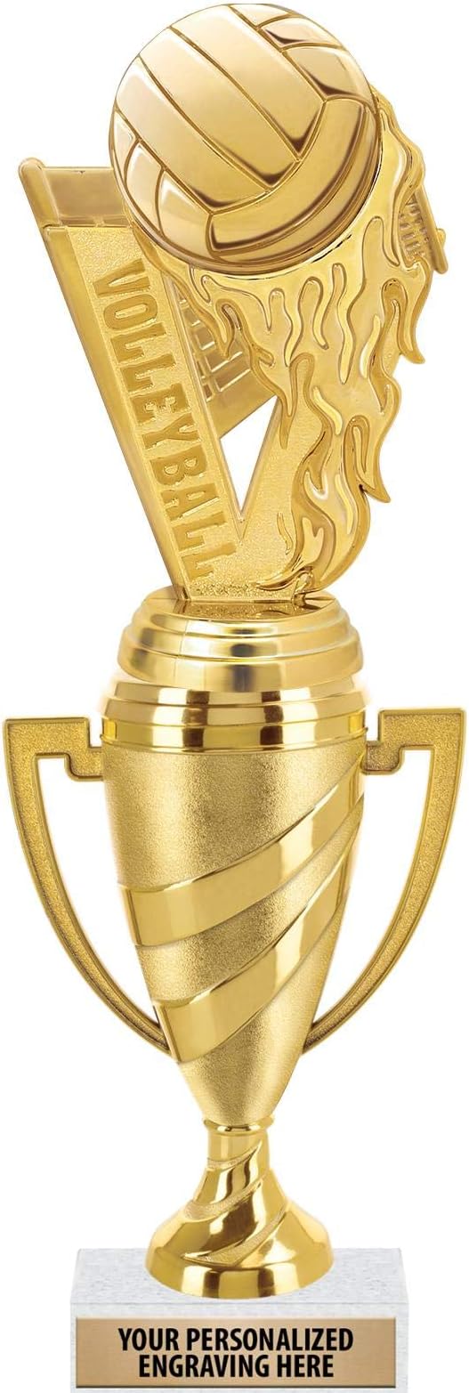 Crown Awards Volleyball Trophy, 11" Gold Cup Volleyball Team Trophies with Engraving Included
