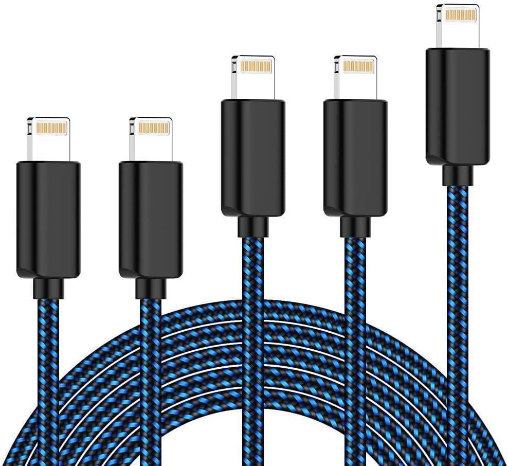 5 Pack [3/3/6/6/10FT] MFi Certified iPhone Charger Lightning Cable Extra Long Nylon Braided USB Charging & Syncing Cord Compatible iPhone Xs/Max/XR/X/8/8Plus/7/7Plus/6S Plus/SE/iPad/Nan More