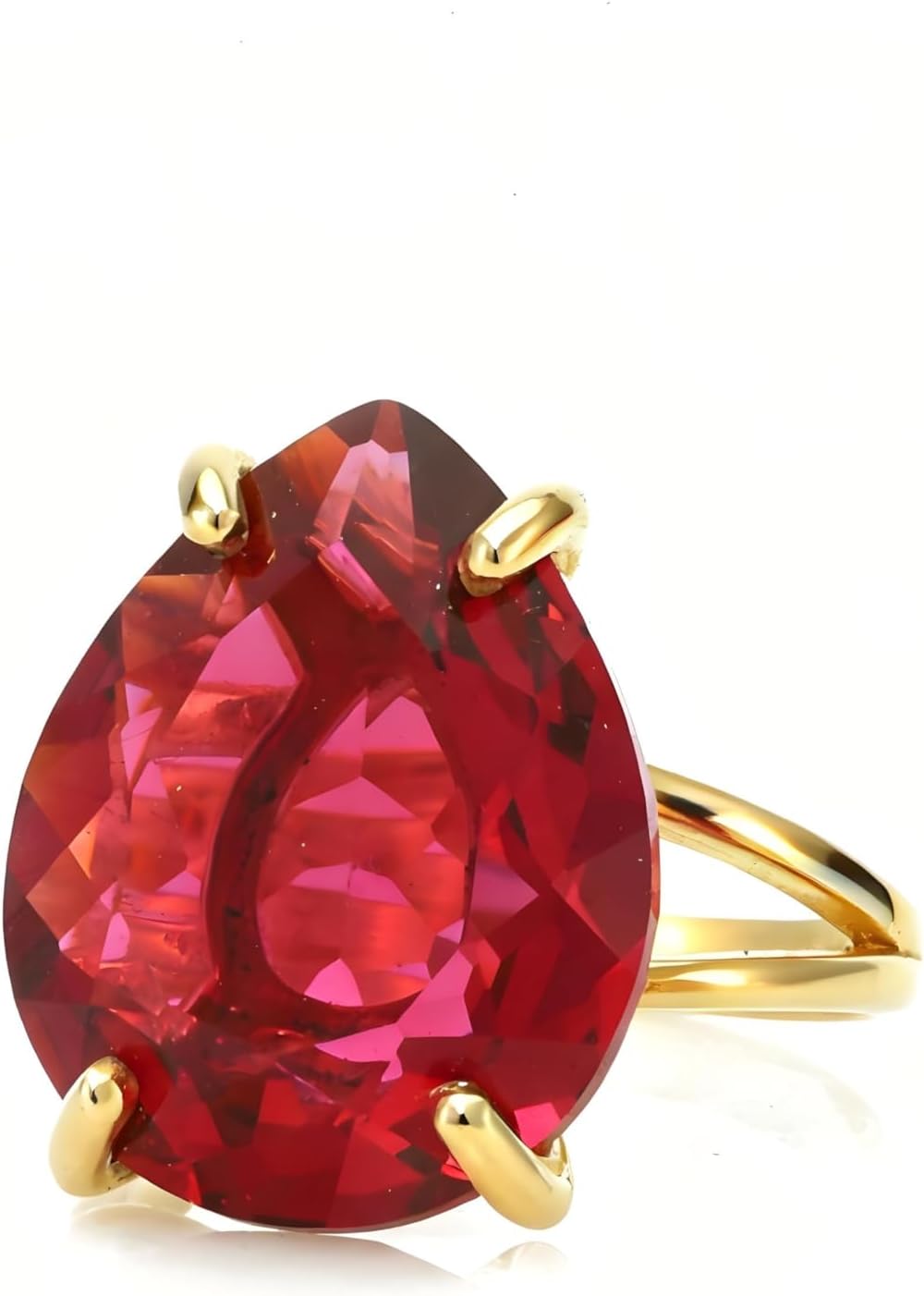 Pear Cut Pink Tourmaline Ring - 925 Sterling Silver with White Gold Rhodium - October Birthstone Teardrop Cocktail Jewelry