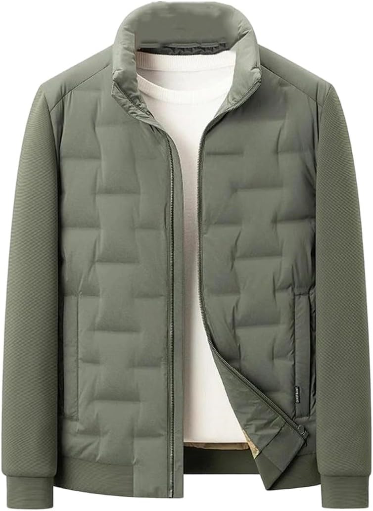 Men's Lightweight Duck Down Casual Stand Collar Warm Puffer Winter Windproof Padded Jacket Coat