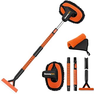 Car Wash Brush, 55" Telescoping Microfiber Car Wash Mop with Long Handle, 180° Rotating Soft Bristle Cleaning Brush with Windshield Window Squeegee Duster Exterior Cleaning Car Wash Kit Tool