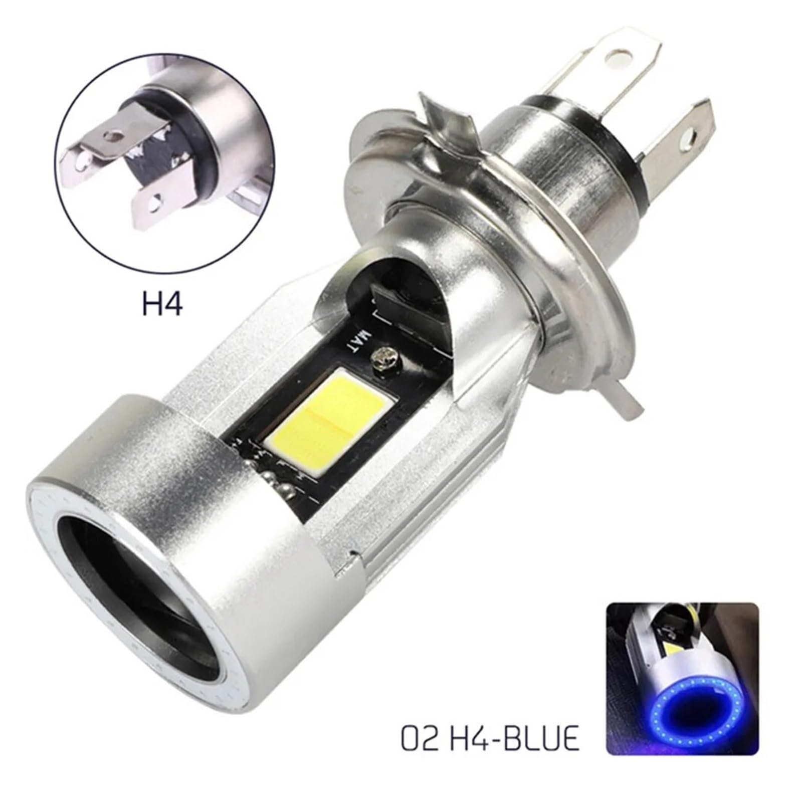 DRL Blanc Clignotant Bleu/Rouge Angel Eye H4 LED Moto Phare Ba20d HS1 H6 Scooter Moto Phare Ampoule DRL Accessoires DC 12-80V (Color : Blue-H4)