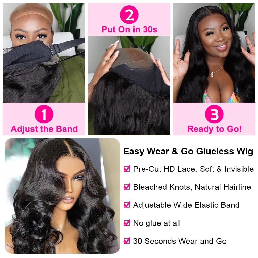 Durya Glueless Wigs Human Hair Pre Plucked Pre Cut 5x5 HD Lace Closure Wigs Human Hair Wear and Go Glueless Wigs Body Wave Lace Front Wigs Human Hair for Women 250% Density 34 Inch