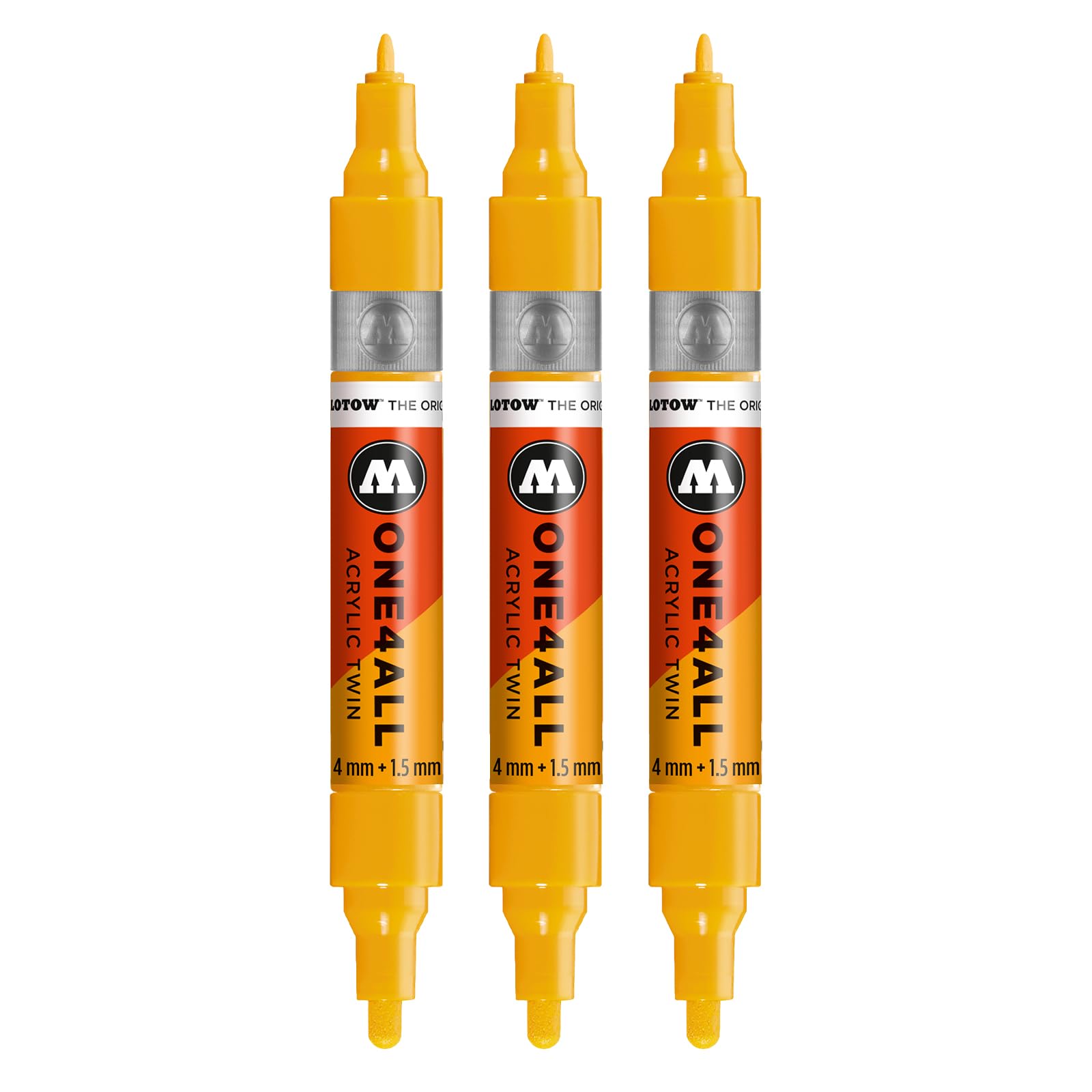 Molotow One4All Acrylic Twin Marker (1.5 and 4.0 mm Line, High Coverage and Permanent, Quick Drying, Refillable, for Almost All Surfaces) Pack of 3, Colour 258 Mustard Yellow โ image 1