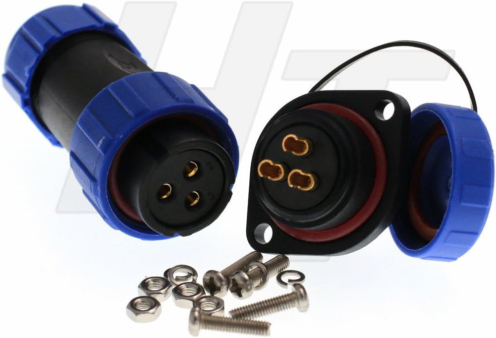 HangTon HE21 3 Pin Connector Waterproof Female Plug Panel Socket, 30 Amp Current for Marine Lighting Power Equipment