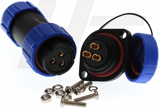 HangTon HE21 3 Pin Connector Waterproof Female Plug Panel Socket, 30 Amp Current for Marine Lighting Power Equipment