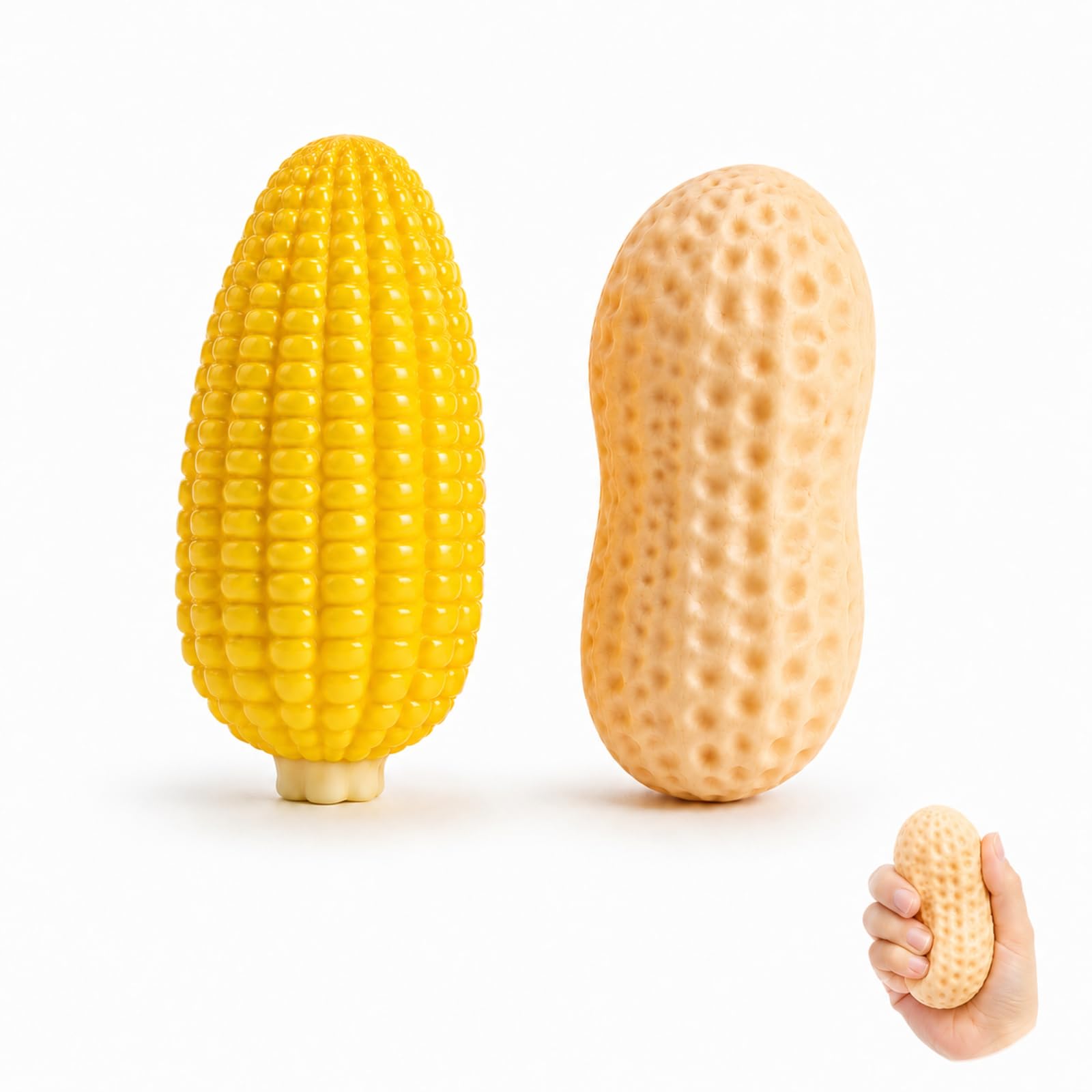 2 Pcs Peanut Squishy Set, 1 Crunchy Peanut Squishy and 1 Corn Squishys for Stress Relief and Sensory Support, Fidget for ADHD Autism and Office Use