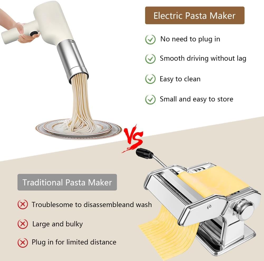 Handheld Electric Pasta Maker Gun 5-in-1 Cordless Pasta Machine Portability Suitable For kitchen Pasta Machine-Stainless Homemade Spaghetti Machine