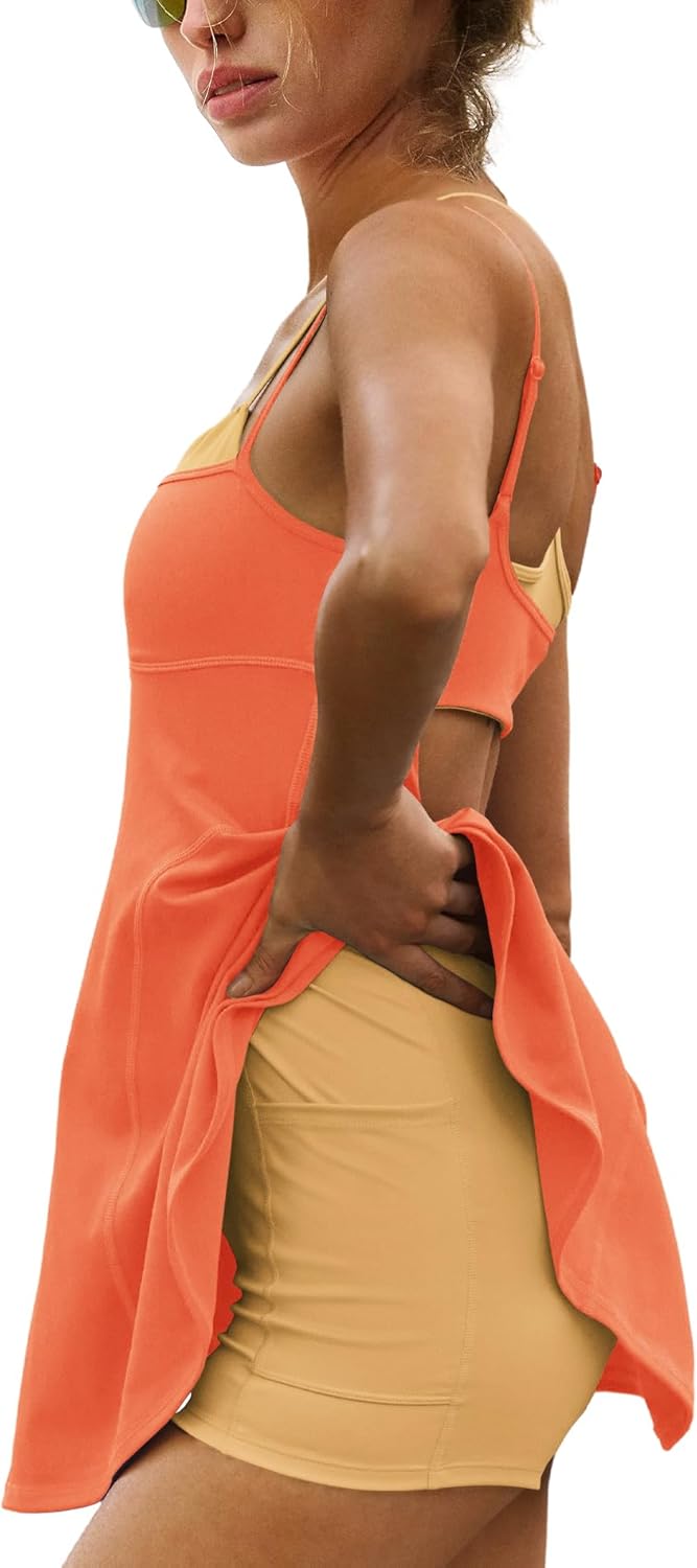 Yanekop Womens Tennis Dress with Built in Shorts and Bra Athletic Dresses Golf Outfits Spaghetti Strap Workout Dress - Image 2