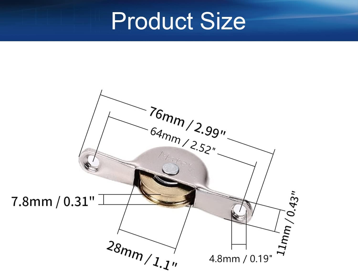 Electroplating Wheel Sliding Door Window Pulley 76 x 28.5 mm / 2.99 x 1.12 inch (L x W) Stainless Steel Shell for Sliding Door Window Cabinet, Silver/Golden 5Pcs