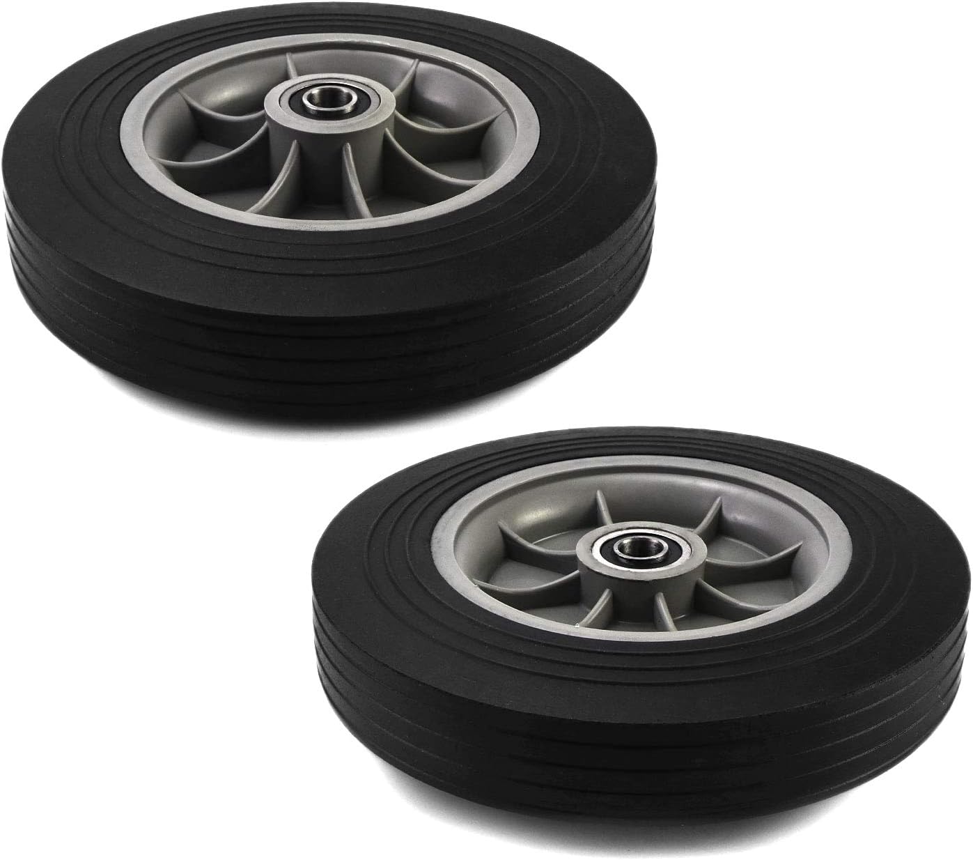 QWORK Hand Truck Wheel, 2 Pack, 10" x 2",5/8" Centered Axle, Solid Rubber Wheel for Hand Truck, cart, Power Washer, Capacity up to 220lbs