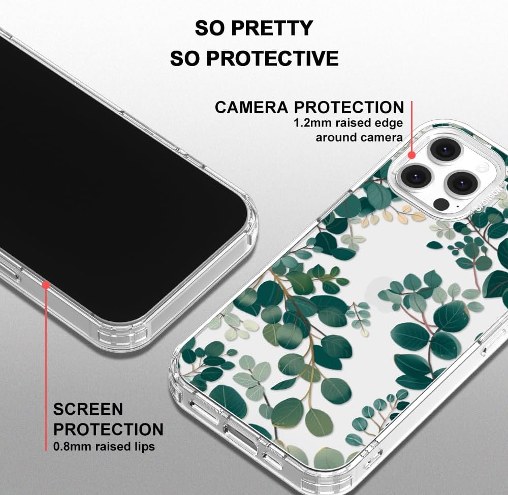  Case for iPhone 12 & iPhone 12 Pro, [Buffertech 6.6ft Military-Grade Drop Protection] [Anti Peel Off Tech] Clear TPU Bumper Phone Case Cover Design - Eucalyptus thumbnail