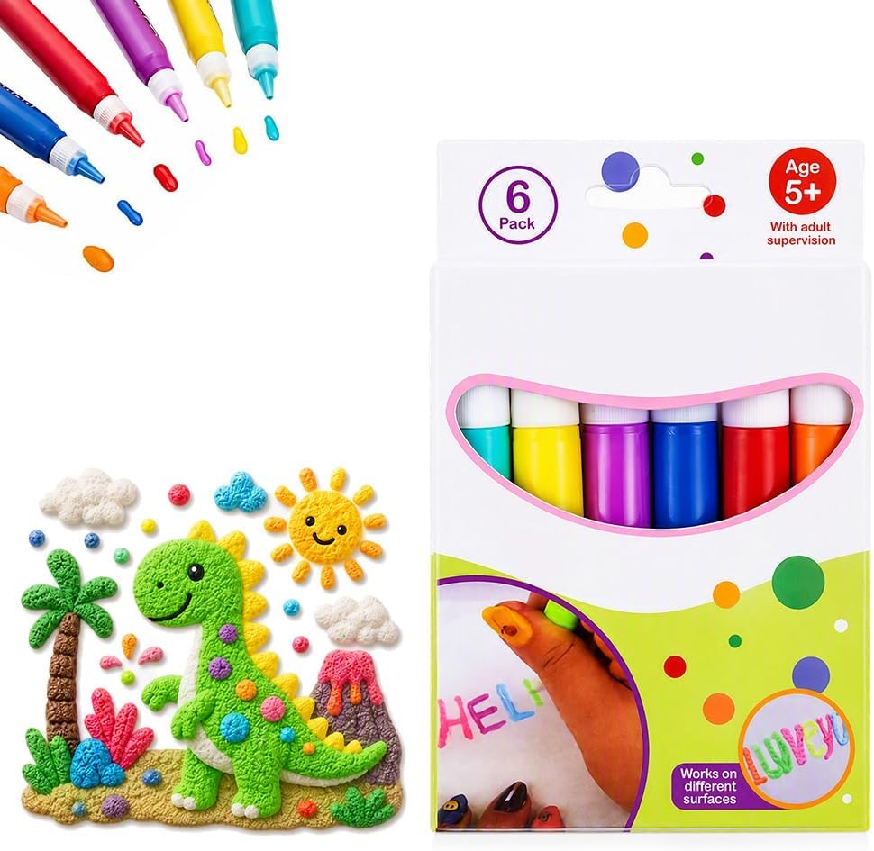 2026 New Drawing Pens Puffy, 6 Colors 3D Bubble Drawing Pen