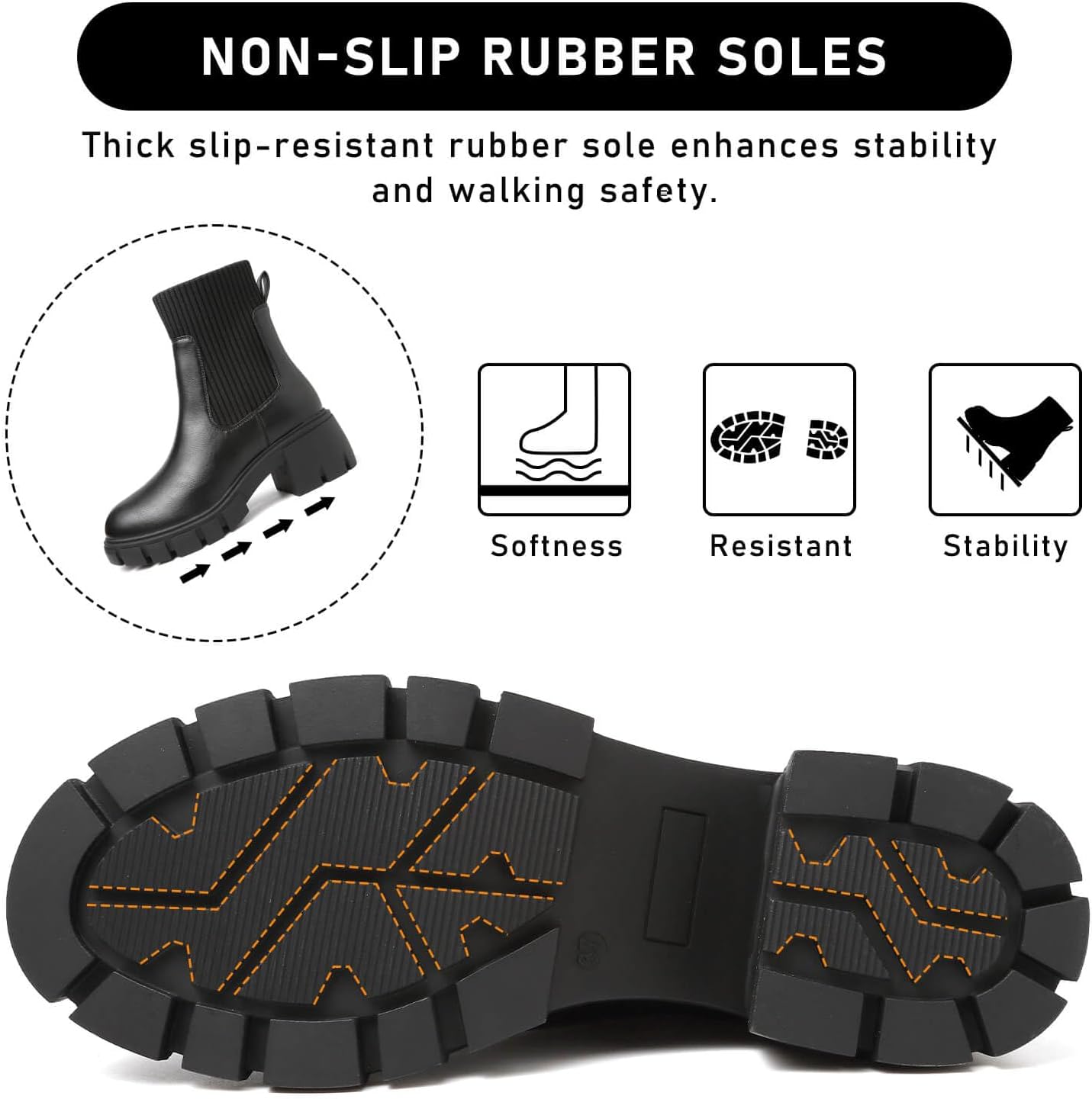 ziitop Women Platform Chelsea Boots Fashion Elastic Ankle Booties Lug Sole Chunky Block Heel Leather Fall Boots Ladies - Image 5