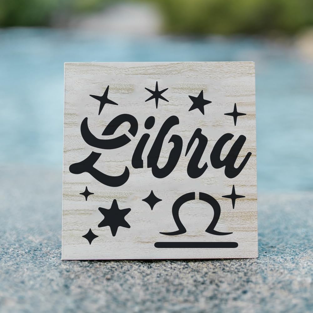 FINGERINSPIRE 12PCS Zodiac Words Stencils with Brush 3.94x3.94inch Zodiac Signs Constellation Text Drawing Template Decoration Fantasy Theme Stencil for Painting on Wood Canvas Wall Furniture