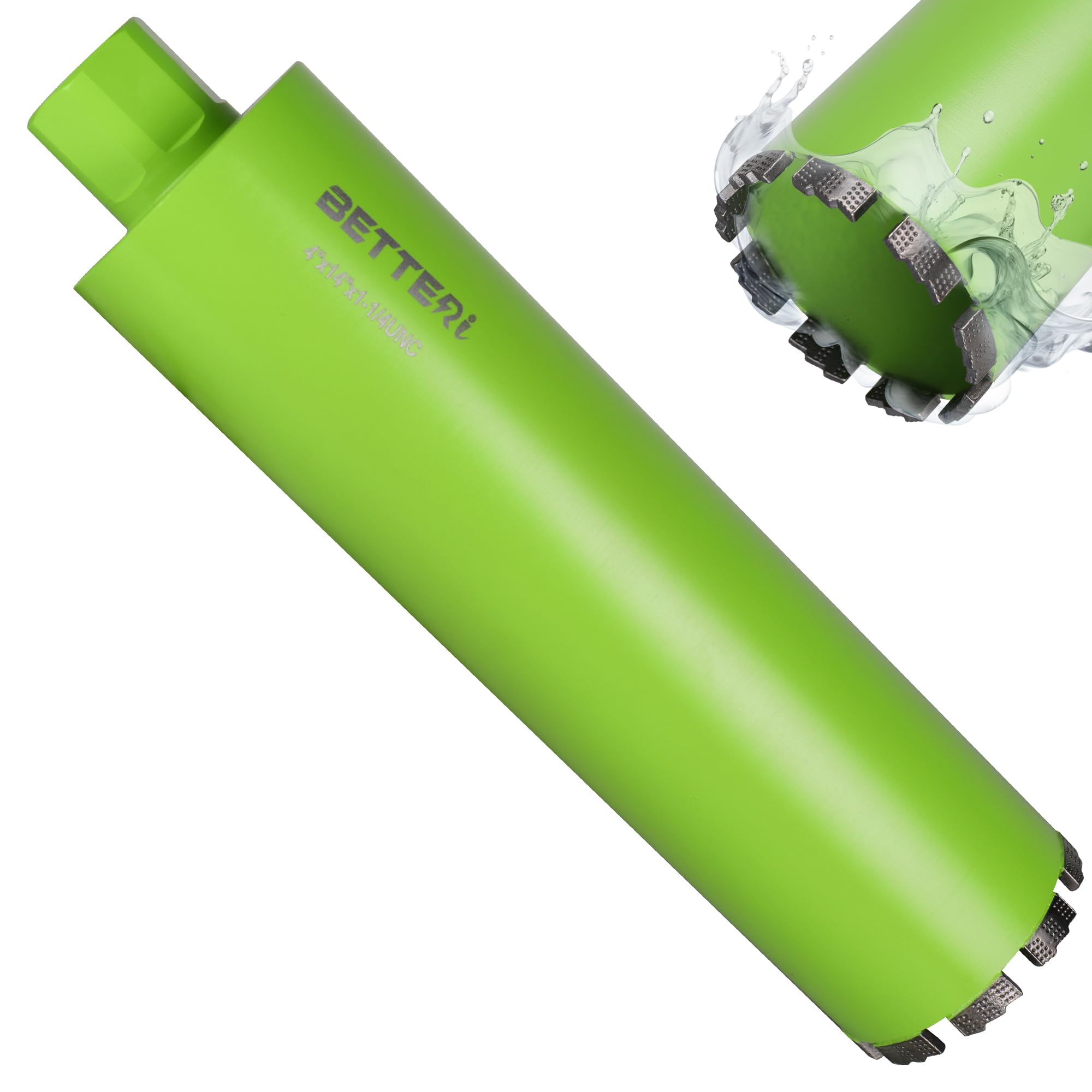 BETTERI 4" Wet Drill Core Bits for Reinforced Concrete with Rebar, 14" Drilling Depth Laser Welded Concrete Core Bit, 1-1/4"-7 Threaded Diamond Core