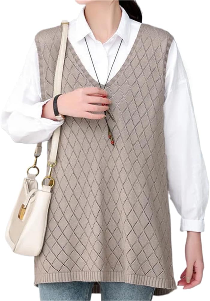 LIXINGHEITANG Solid Color Knitted Out Vest Sweaters Women's Clothing Autumn Winter Loose Casual