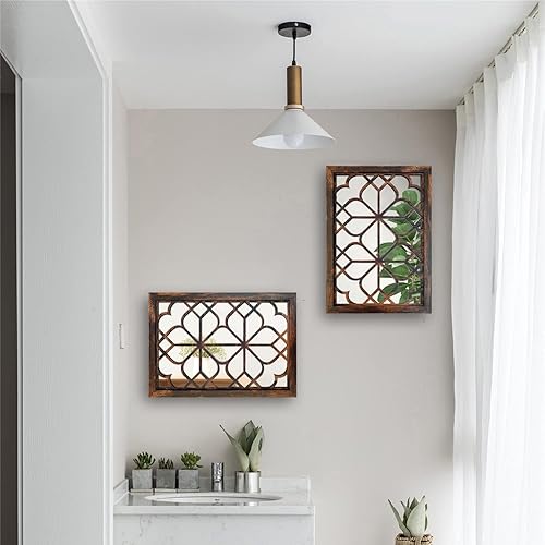 Miniatura 4 de Wocred Juego de 2 espejos rectangulares de pared, hermoso espejo rústico de estilo rústico, espejo de entrada de color caramelo para renovación de