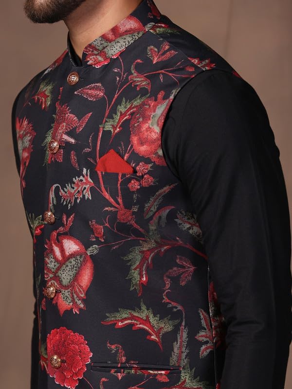 Image of KISAH Men's Cotton Blend Printed Nehru Jacket | Ethnic Waistcoat Wedding Festive