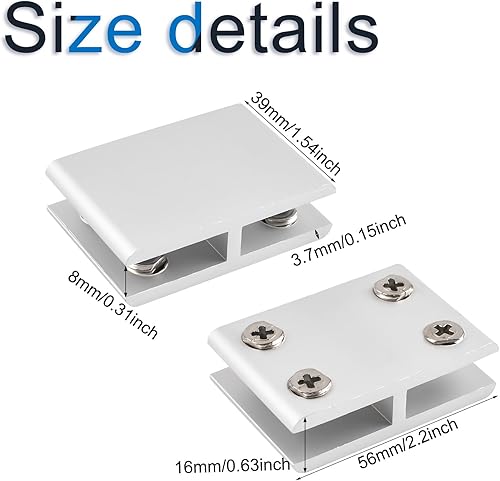 Miniatura 2 de Abrazadera de vidrio, paquete de 4 soportes ajustables de aleación de aluminio de doble cara para estante de vidrio, soporte de abrazadera de clip