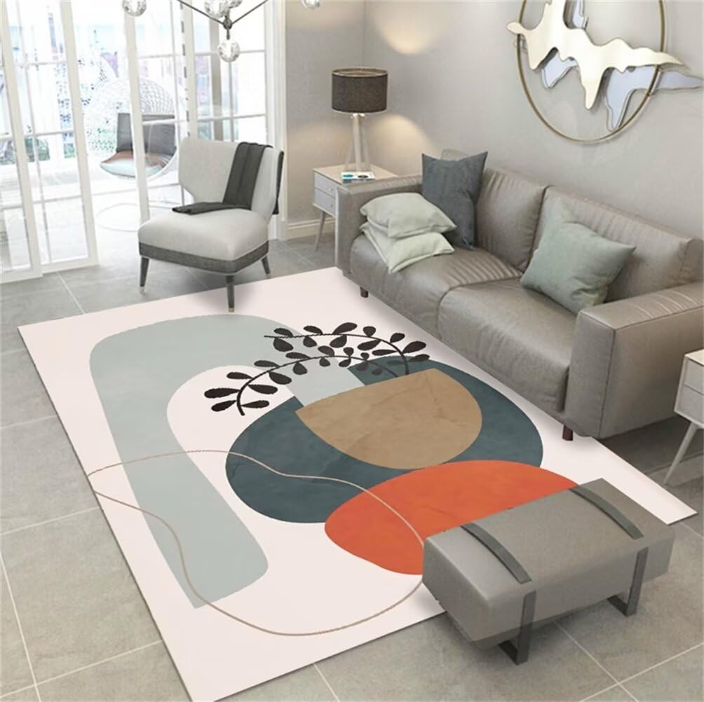 Tapis de sol beige 90x180cm à motif de feuilles bleues pour long couloir