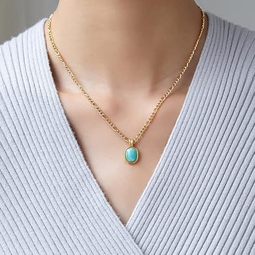 Unilogue Mint Green Oval Natural Stone Holiday Style Roman Amazonite 18K Gold Plated Titanium Steel Necklace Choker Chain #TOP1