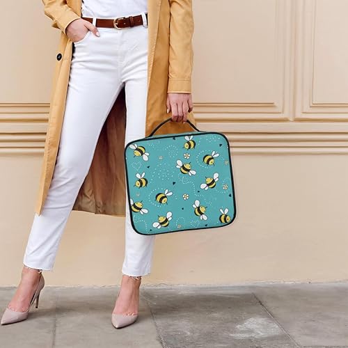 Miniatura 5 de Bolsa de maquillaje de viaje para mujer, grande, cuadrada, portátil, portátil, profesional, coqueta, estuche cosmético con asa, abeja de dibujos