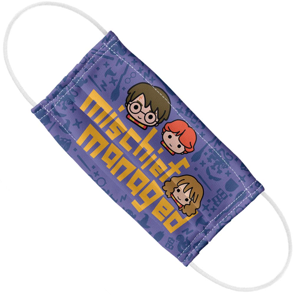 Harry Potter Mischief Managed Chibi 1-Ply Reusable Face Mask Covering with Adjustable Nose Wire, Unisex