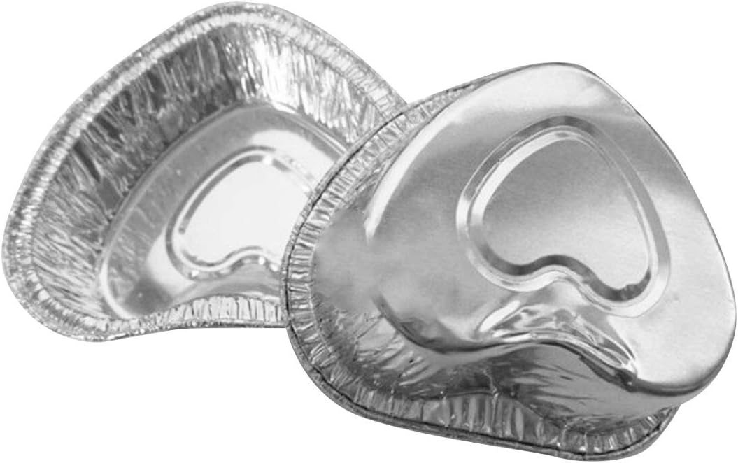 YiZYiF 60Pcs Heart Shaped Disposable Aluminum Foil Muffin Cupcake Ramekin Mini Pudding Cups Cake Dessert Quiche Tarts Baking Tin Pans Silver One Size