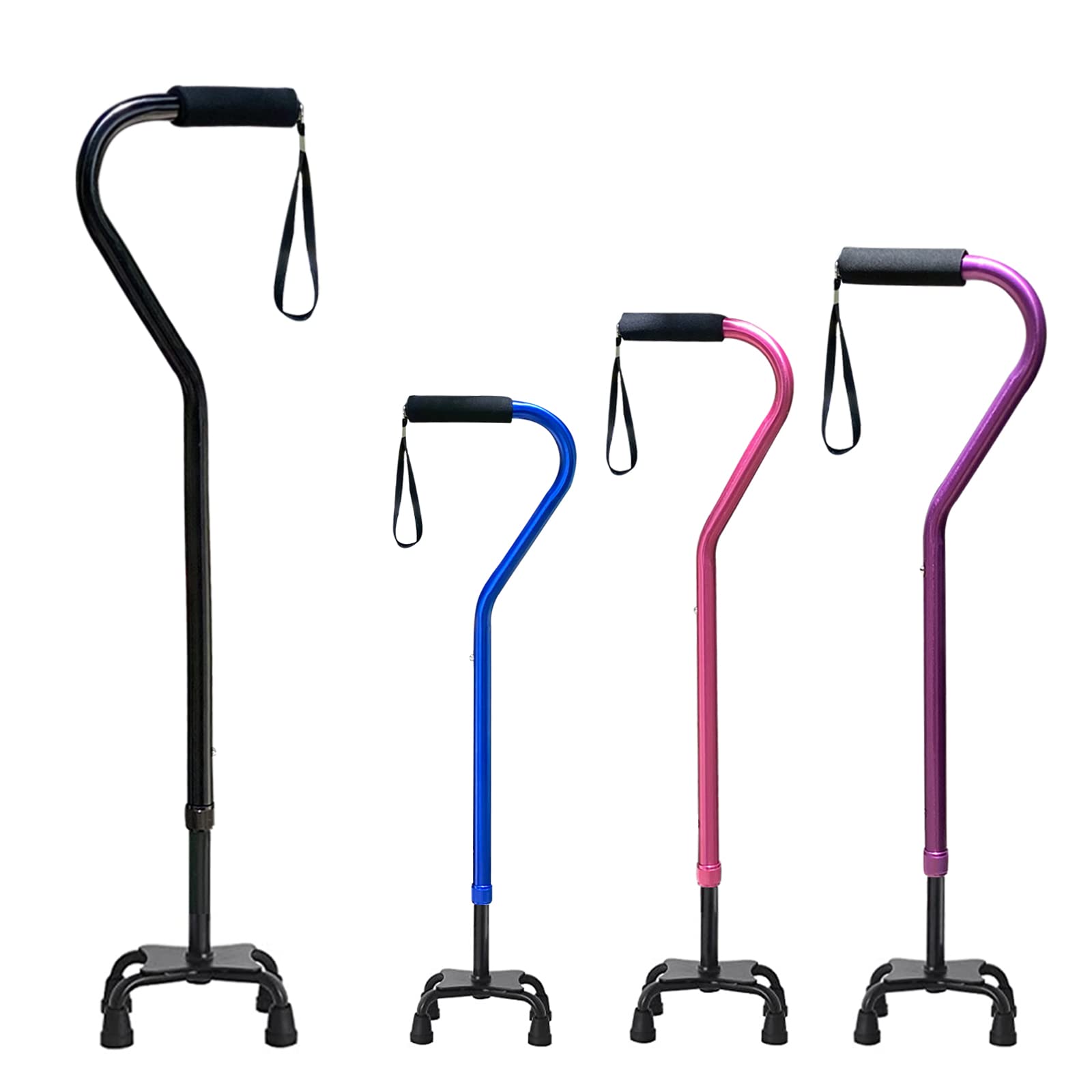 Honmido Quad Walking Cane Adjustable Stick Men & Women and Seniors Lightweight & Sturdy with 4