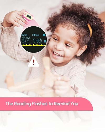 Miniatura 4 de Oxímetro de pulso infantil rosa, medidor de saturación de oxígeno para niños, monitor de frecuencia cardíaca para niños y bebés con recordatorio