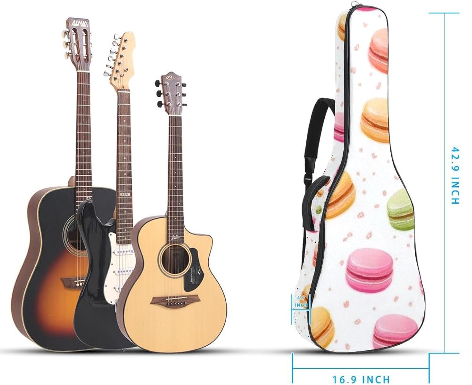 Colorful Desserts Guitar Bag 40 41 42 In 2 Pockets Guitar Case Waterproof Guitar Case Resistent Oxford Cloth 0.4 In Extra Thick Sponge Padded for Acoustic Guitar