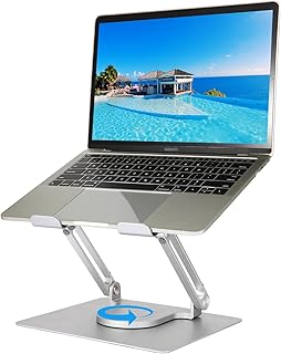 Newest Rotatable Laptop Stand for Desk with 360°Rotating Base Ergonomic Laptop Riser for Collaborative Work Dual Rotary Shaft Fully Foldable for Easy Storage Fits for All 11-17.3" Laptops