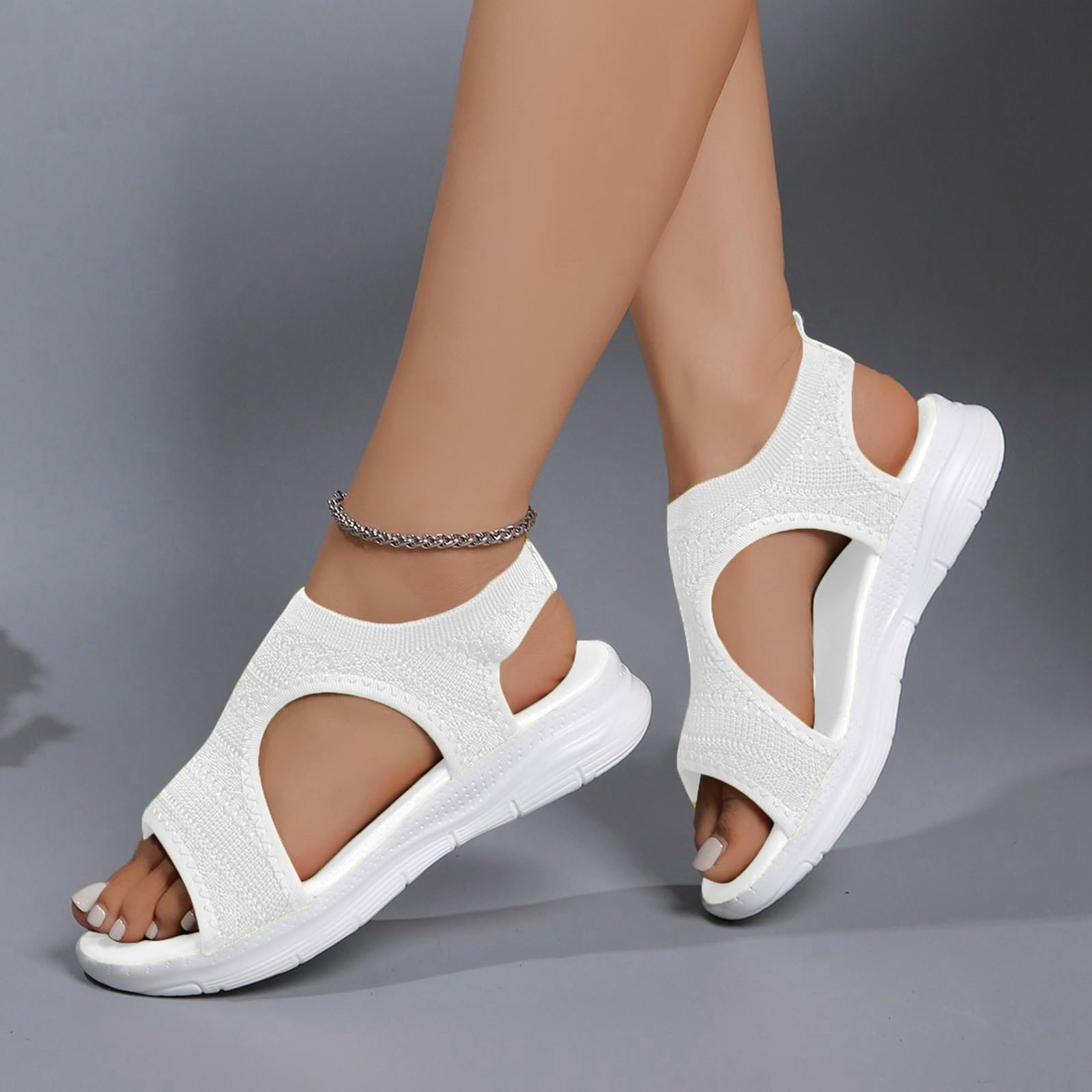 Sandalen Damen mit Fussbett Offene Schuhe Damen Sommer Waschbare Slingback Orthopädische Leichte Schuhe Gesundheitsschuhe Sport Sandalen Bequeme Sport Stricksandalen Weiche Sohle Casual Damenschuhe